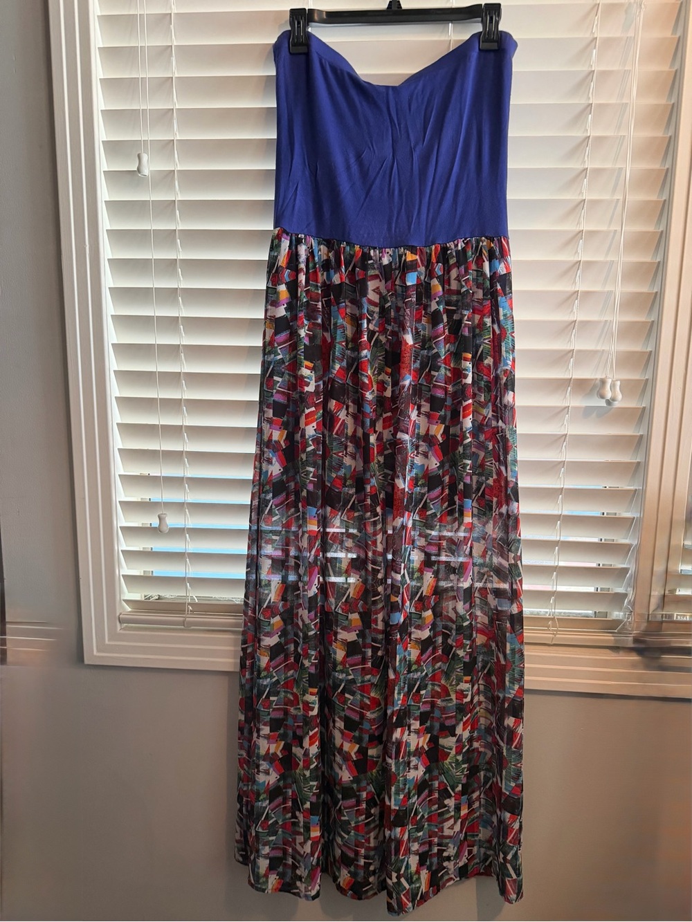 Strapless Royal Blue and Multi-Color Maxi Dress